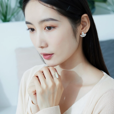 S925 Sterling Silver Open Ring For Women Japanese Minimalist Multi Layer Teardrop Shell Moss Agate Adjustable Jewelry Ring