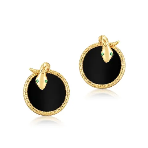 Vintage 925 Sterling Silver Serpent Wrap Stud Earrings With Black Agate Green Zirconia Gothic Snake Jewelry For Women