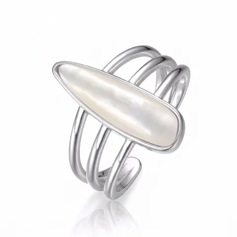 Anillo Abierto de Plata de Ley S925 para Mujer Estilo Japonés Minimalista de Varias Capas Gota Concha Ágata Musgo Anello Ajustable