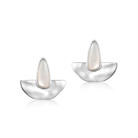 Pendientes de Botón de Plata de Ley 925 con Nácar para Mujer Martillados Geométricos Gota de Agua Joyería de Moda