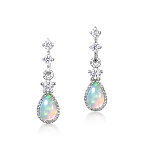 Orecchini a Bottone in Argento Sterling 925 con Opale Sintetico a Goccia e Strass Eleganti Gioielli Geometrici per Donna Regalo