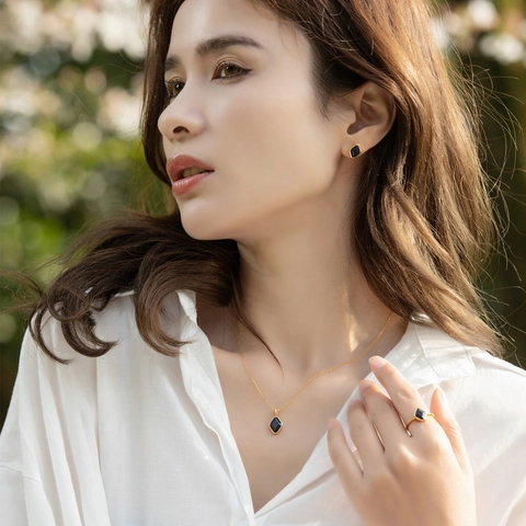 925 Sterling Silver Lapis Lazuli Open Ring Fashion Light Luxury Geometric Blue Stone Adjustable Ring For Women Jewelry Gift