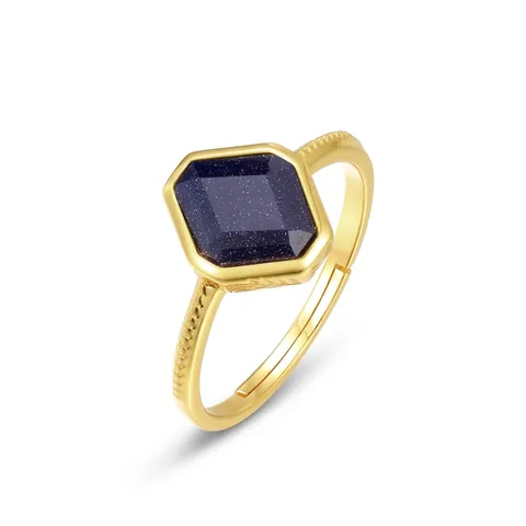 925 Sterling Silver Lapis Lazuli Open Ring Fashion Light Luxury Geometric Blue Stone Adjustable Ring For Women Jewelry Gift