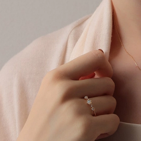Elegante Anello Aperto Regolabile in Argento Sterling 925 Con Opale Artificiale Strass Placcato Oro 10K Anello Geometrico Gioielli da Donna