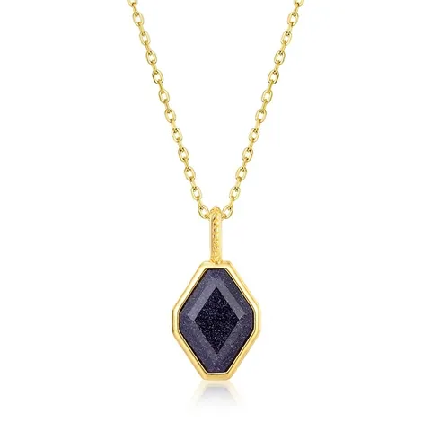 Vintage S925 Sterling Silver Lapis Lazuli Hexagon Pendant Necklace For Women Geometric Blue Stone Gold Plated Jewelry Gift