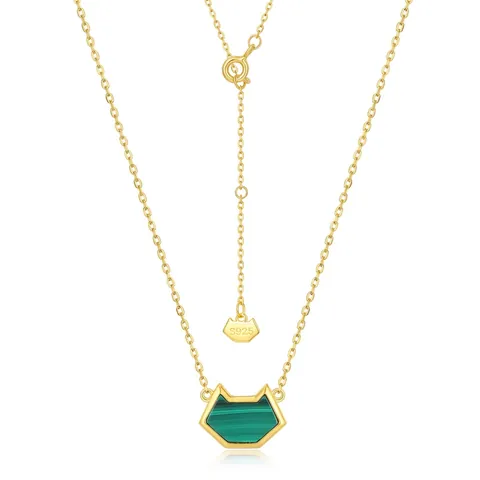 925 Sterling Silver Cat Malachite Black Onyx Necklace Earrings Ring 10K Gold Plated Geometric Animal Jewelry For Women