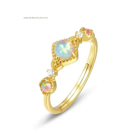 Elegante Anello Aperto Regolabile in Argento Sterling 925 Con Opale Artificiale Strass Placcato Oro 10K Anello Geometrico Gioielli da Donna