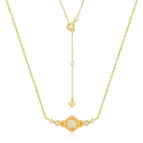 925 Sterling Silber Opal Halskette Für Damen Elegante Geometrische Geometrische Anhänger Halskette Mit Zirkonia Eingelegt Pendler Schmuck