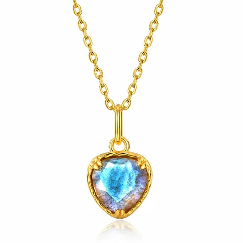 925 Sterlingsilber Herz Labradorit Anhänger Halskette Vergoldeter Zierlicher Schmuck Für Damen Minimalistische Mode Halsschmuck