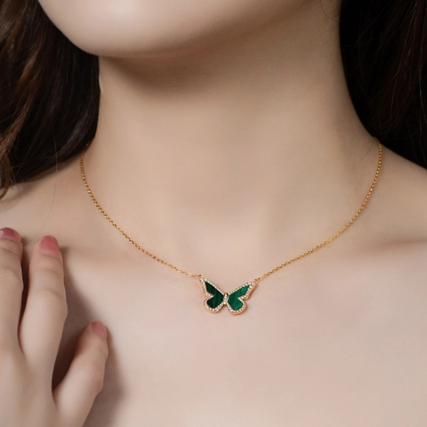 S925 Sterlingsilber Schmetterling Anhänger Halskette Mit Malachit Und Strass Vergoldet Schmuck Für Damen Elegantes Geschenk