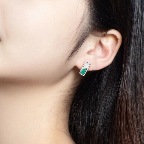 S925 Sterlingsilber Geometrische Ohrstecker Malachit Perlmutt Eingelegt Strass Vergoldet Damen Schmuck