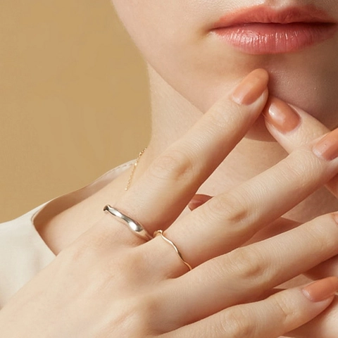Bague Ondulée Irrégulière en Argent Sterling S925 pour Femme Minimaliste Bicolore Or Argent Anneau Ouvert Ajustable Bijoux