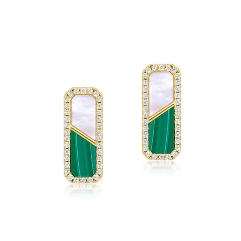 S925 Sterlingsilber Geometrische Ohrstecker Malachit Perlmutt Eingelegt Strass Vergoldet Damen Schmuck