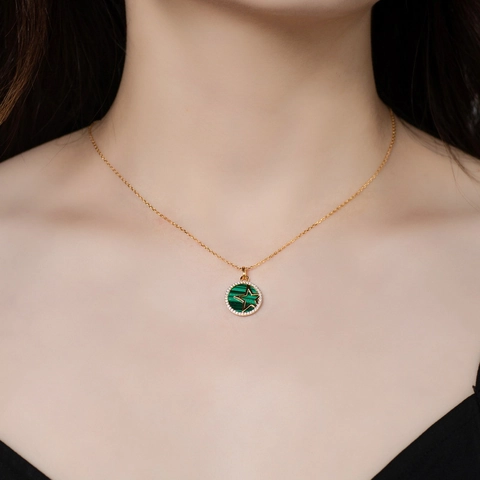 925 Sterlingsilber Malachit Stern Anhänger Halskette Für Damen Vergoldet Rund Scheibe Strass Eingelegt Schlüsselbeinkette Schmuck