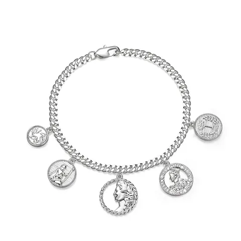Französisch Retro Münze Geprägte Porträt Armband Für Frauen Vintage Kupfer Versilbert Bordsteinkette Multi Münze Anhänger Schmuck