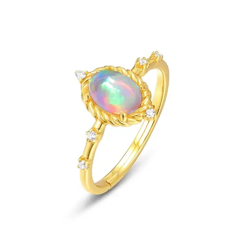 925 Sterlingsilber Opal Ring Für Damen Vintage Geometrischer Ovaler Stein Vergoldet Verstellbarer Offener Ring Mit Strass Schmuck