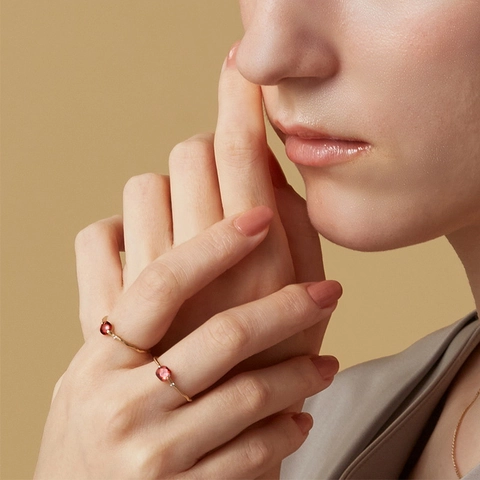 925 Sterling Silver Open Adjustable Ring For Women 10K Gold Plated Square Red Garnet Geometric Wave Band Fashion Jewelry