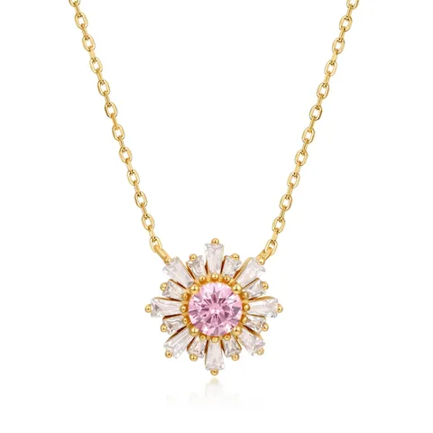 925 Sterlingsilber Sonnenblume Anhänger Halskette Rosa Zirkonia Vergoldet Gänseblümchen Schmuck Für Damen Täglich Dating
