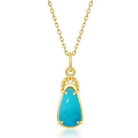 Collana da Donna in Argento Sterling 925 con Ciondolo a Foglia di Amazonite Naturale Placcato Oro Pietra Blu a Goccia Gioielli