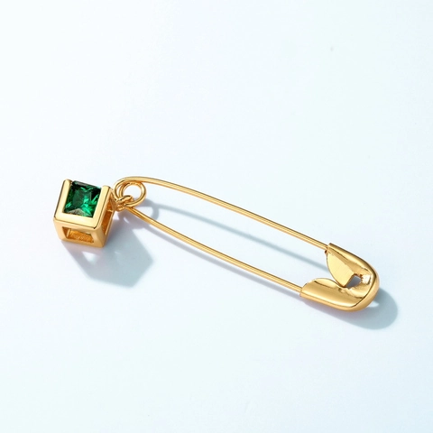 Spilla da Balia in Argento Sterling 925 Placcato Oro Con Zirconia Verde Quadrata Gioielli Design di Nicchia Per Donna