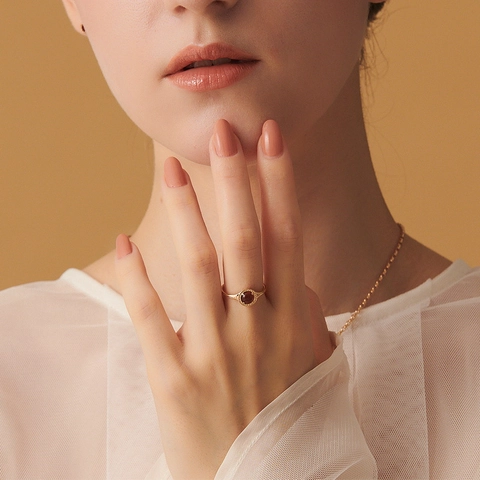 Anillo de Granate de Plata de Ley S925 Estilo Palacio Vintage Geométrico Chapado en Oro de 10K Anillo Abierto Ajustable Joyería para Mujer