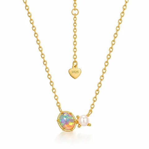 S925 Sterlingsilber Opal Perle Halskette Für Damen Geometrisch 10K Vergoldet Elegant Mode Täglich Schmuck Accessoire