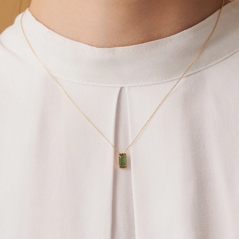925 Sterling Silver Necklace Natural Green Moss Agate Rectangle Pendant Gold Plated Retro Geometric Jewelry For Women