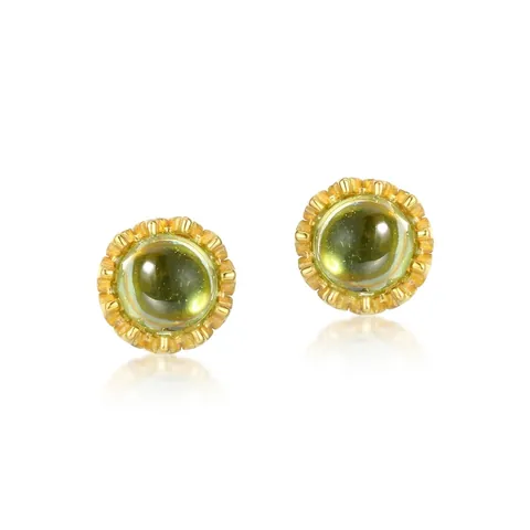 Vintage 925 Sterling Silver Peridot Stud Earrings For Women 10K Gold Plated Geometric Round Gemstone Elegant Jewelry Gift