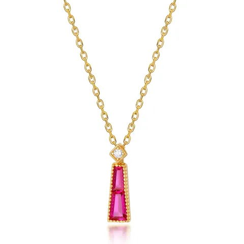 Ciondolo Solo Senza Catena in Argento Sterling 925 con Corindone Rosso Pendente Geometrico Rettangolare Donna Gioielli