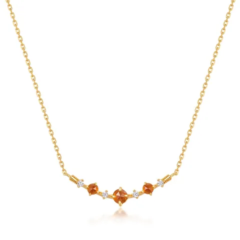 925 Sterling Silver Orange Garnet Necklace For Women Retro Geometric 10K Gold Plated Zirconia Inlaid Clavicle Chain Jewelry