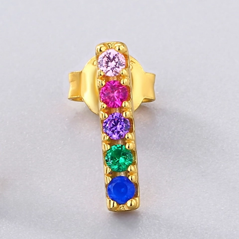 925 Sterling Silber Regenbogen Zirkonia Ohrstecker Vergoldet Vertikale Reihe Lineare Bunte Stein Ohrringe Für Damen Schmuck