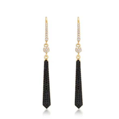 Orecchini Pendenti con Nappina in Argento Sterling 925 per Donna Orecchini Geometrici Lunghi con Zirconia Nera Gioielli di Moda Eleganti