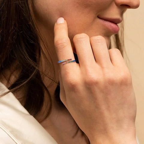 S925 Sterling Silver Rainbow Rhinestone Open Ring Adjustable Geometric Multi Color Gemstone Finger Ring Jewelry For Women
