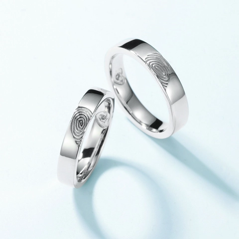 925 Sterling Silver Fingerprint Heart Rings For Couples Zirconia Inlaid Polished Finish Romantic Wedding Jewelry