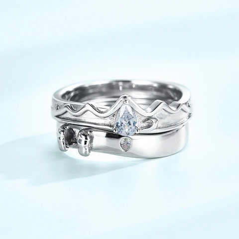 S925 Sterling Silver Couple Rings Mountain Sea Wave Design Zirconia Inlaid Polished Electroplated Adjustable Open Finger Rings Fashion Jewelry Gift
