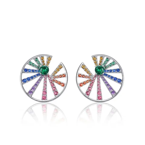 925 Sterlingsilber Regenbogen Zirkonia Fächerförmige Ohrstecker Bunte Mehrfarbige Windmühle Ohrringe Für Damen Modeschmuck