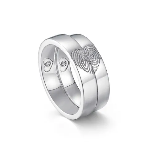 925 Sterling Silver Fingerprint Heart Rings For Couples Zirconia Inlaid Polished Finish Romantic Wedding Jewelry