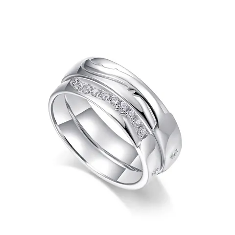 Trendy 925 Sterling Silver Couple Rings Minimalist Snowflake Zirconia Inlaid Wave Finger Ring Anniversary Valentine Gift