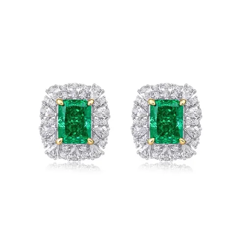 Elegant 925 Sterling Silver Emerald Green Rhinestone Halo Stud Earrings And Ring Vintage Geometric Jewelry For Women Gift