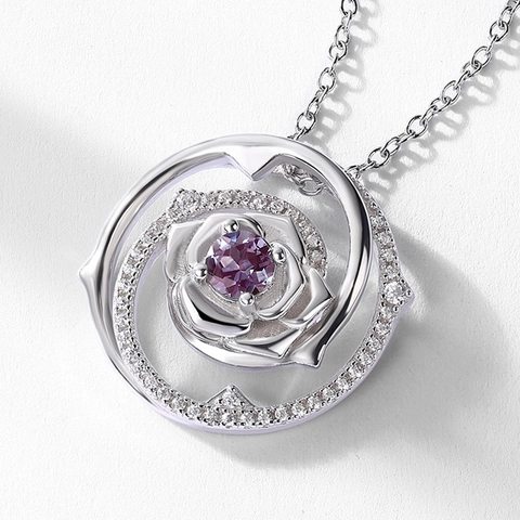 925 Sterlingsilber Rose Blume Alexandrit Anhänger Kette Für Damen Luxus Galvanisiert Strass Schlüsselbeinkette Schmuck Geschenk