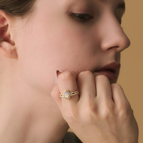 Anillo Vintage de Plata de Ley 925 con Labradorita para Mujer Anillo de Dedo Abierto Ajustable con Patrón Hueco Joyería de Moda