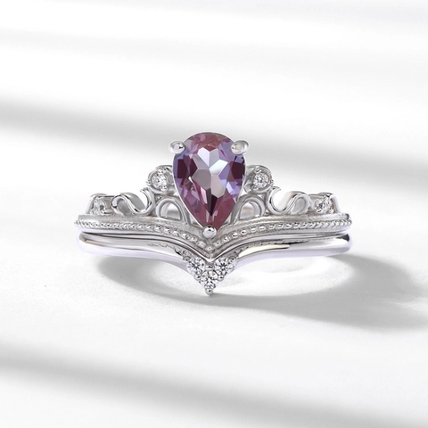Vintage Koninklijk 925 Sterling Zilver Verguld Synthetische Alexandriet Kroon Ring Voor Vrouwen Elegant Ingelegd Sieraden