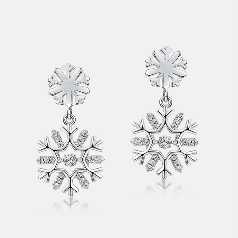 Elegant S925 Sterling Silver Moving Snowflake Drop Earrings With Zirconia Winter Christmas Gift For Women Niche Design Jewelry