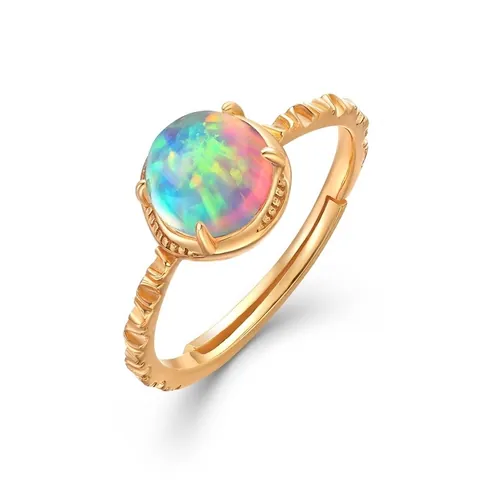 S925 Sterlingsilber Verstellbarer Opal Ring Für Damen Vintage Vergoldet Rund Künstlicher Opal Strass Mode Schmuck