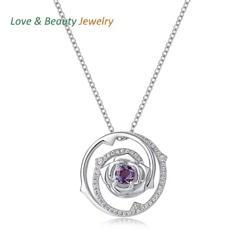 925 Sterlingsilber Rose Blume Alexandrit Anhänger Kette Für Damen Luxus Galvanisiert Strass Schlüsselbeinkette Schmuck Geschenk