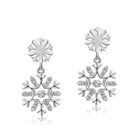 Elegant S925 Sterling Silver Moving Snowflake Drop Earrings With Zirconia Winter Christmas Gift For Women Niche Design Jewelry