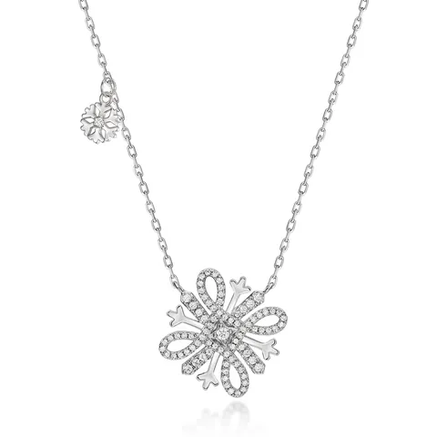 Collana con Pendente Fiocco di Neve in Argento Sterling 925 Elegante Strass Lucido Doppio Fiocco di Neve Catena Regolabile Donna