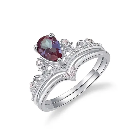 Vintage Koninklijk 925 Sterling Zilver Verguld Synthetische Alexandriet Kroon Ring Voor Vrouwen Elegant Ingelegd Sieraden