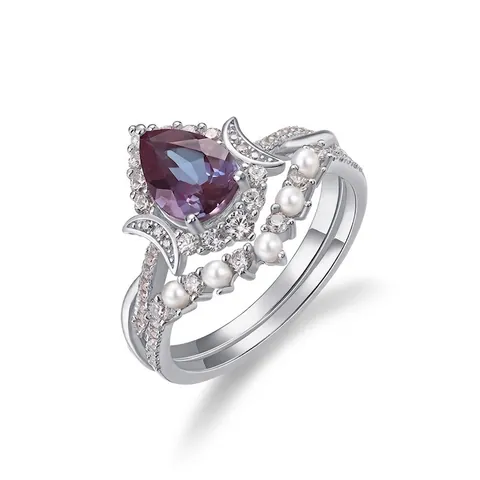 S925 Sterling Silver Alexandrite Ring Stackable Freshwater Pearl Rhinestone Rings For Women Vintage Fashion Commute Jewelry