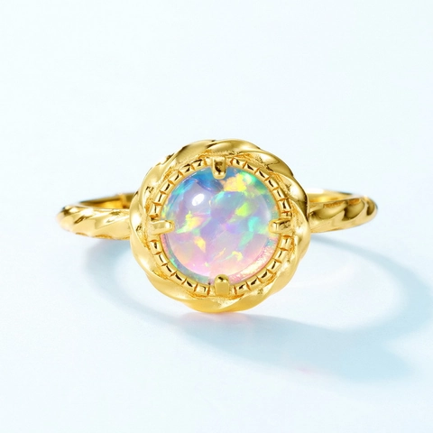 Vintage 925 Sterling Silver Opal Open Ring Gold Plated Twisted Rope Adjustable Geometric Ring Jewelry For Women Gift